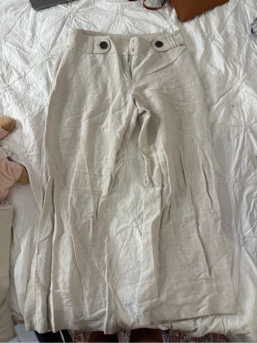 Alfani Natural Linen Wide-Leg Trousers low rise 90s